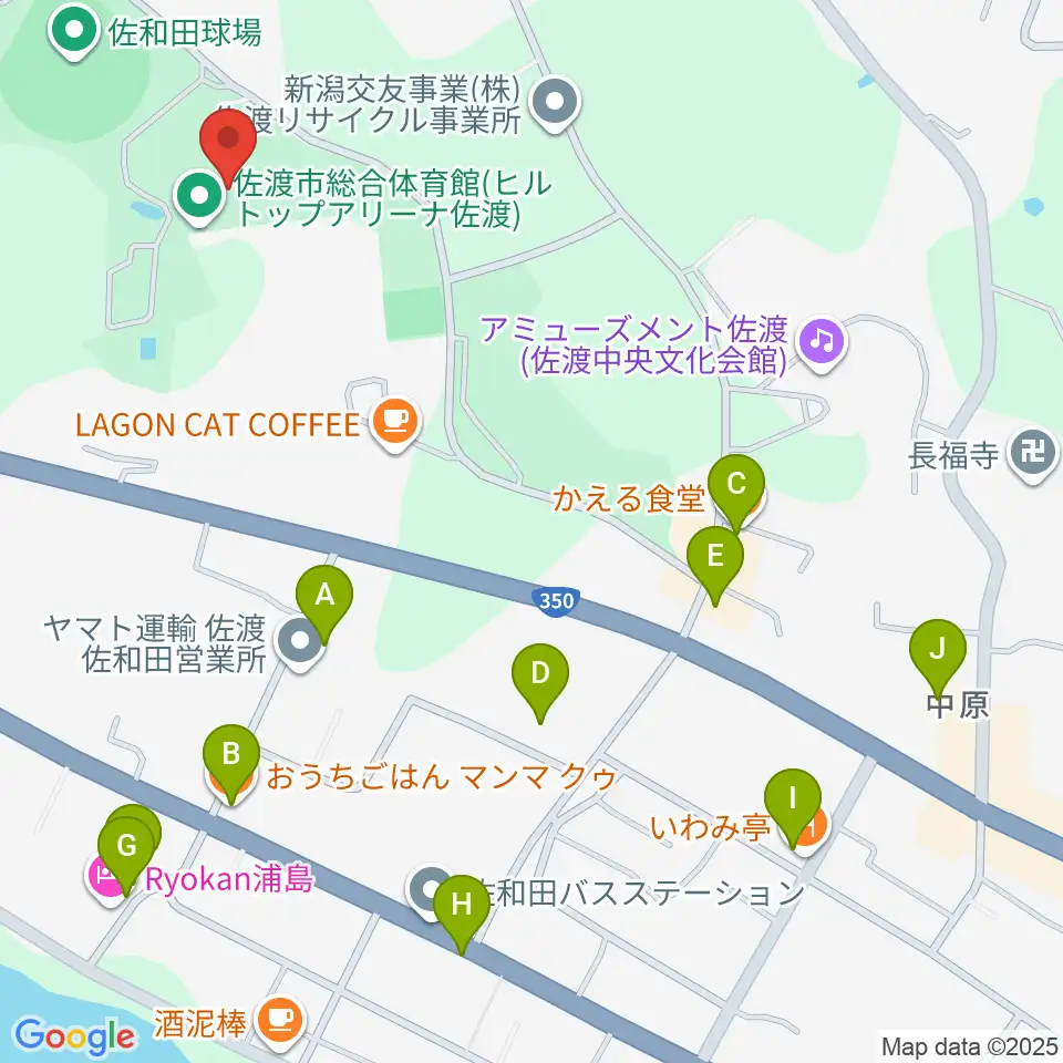 ヒルトップアリーナ佐渡周辺のファミレス・ファーストフード一覧地図