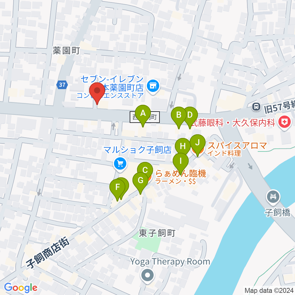 ロック会館周辺のファミレス・ファーストフード一覧地図