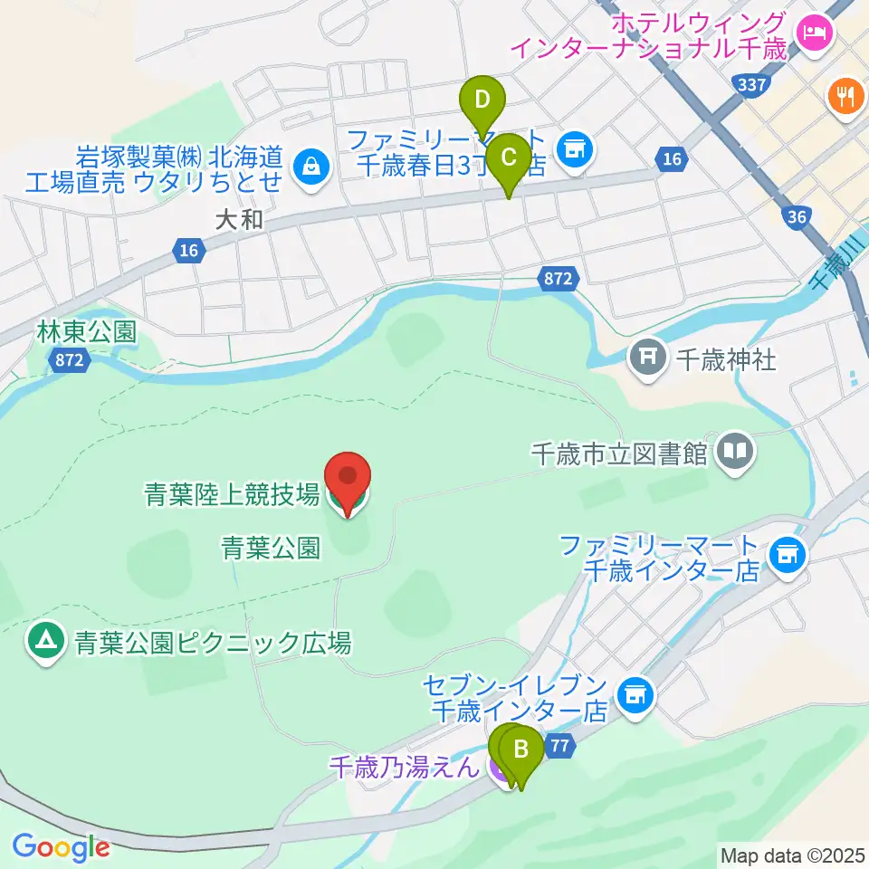 青葉陸上競技場周辺のファミレス・ファーストフード一覧地図