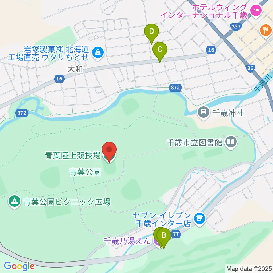 青葉陸上競技場周辺のファミレス・ファーストフード一覧地図