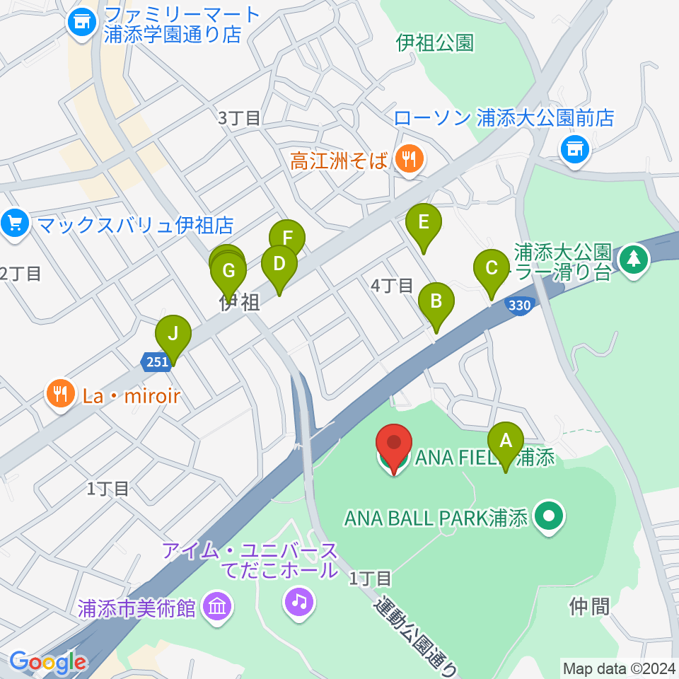 ANA FIELD 浦添周辺のファミレス・ファーストフード一覧地図