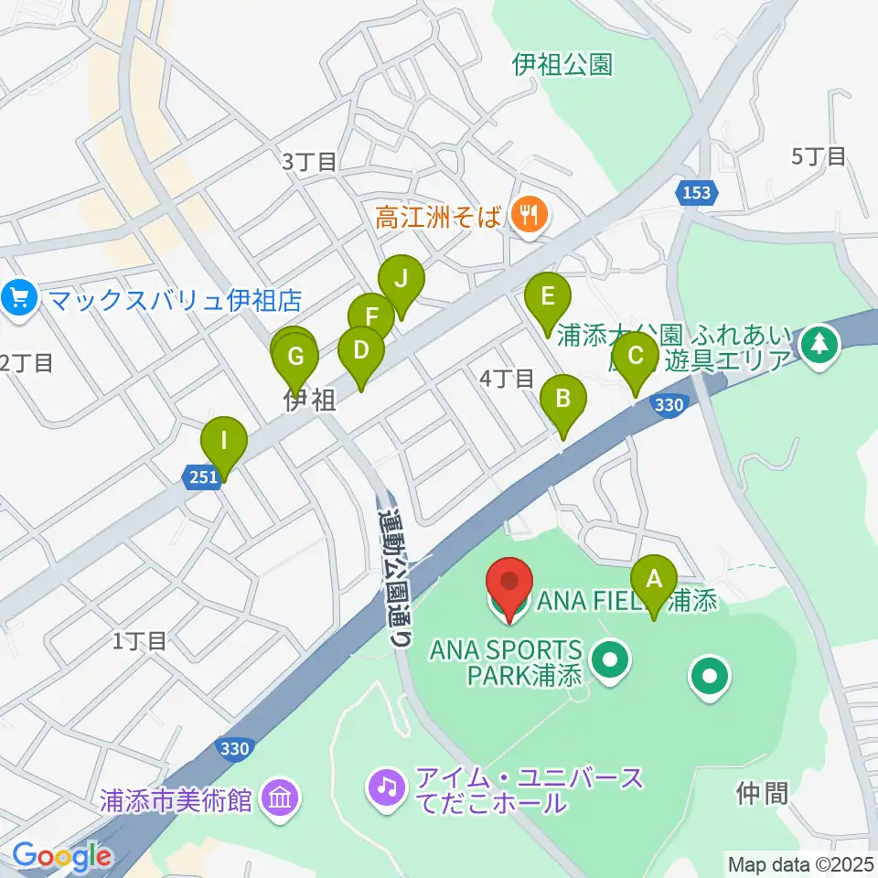 ANA FIELD 浦添周辺のファミレス・ファーストフード一覧地図