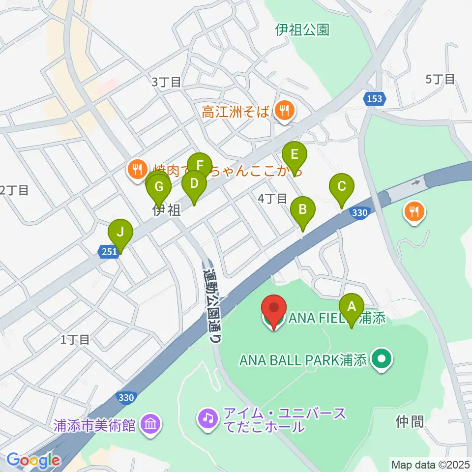 ANA FIELD 浦添周辺のファミレス・ファーストフード一覧地図