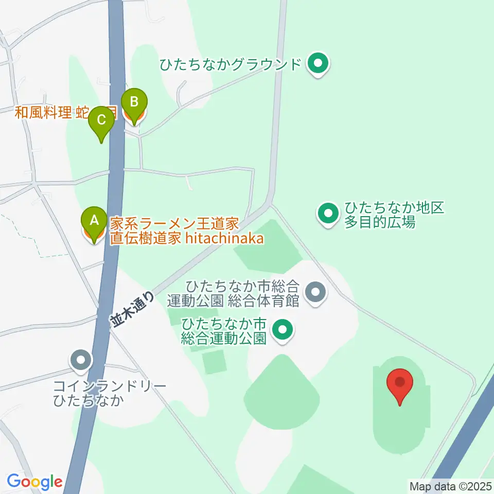 ひたちなか市陸上競技場周辺のファミレス・ファーストフード一覧地図