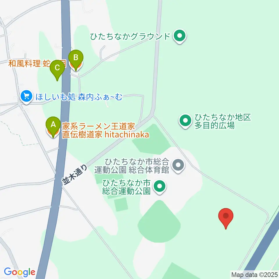 ひたちなか市陸上競技場周辺のファミレス・ファーストフード一覧地図