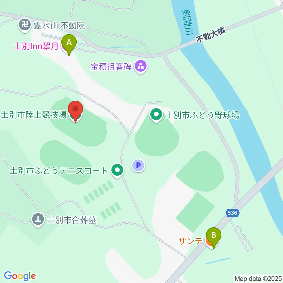 士別市陸上競技場周辺のファミレス・ファーストフード一覧地図