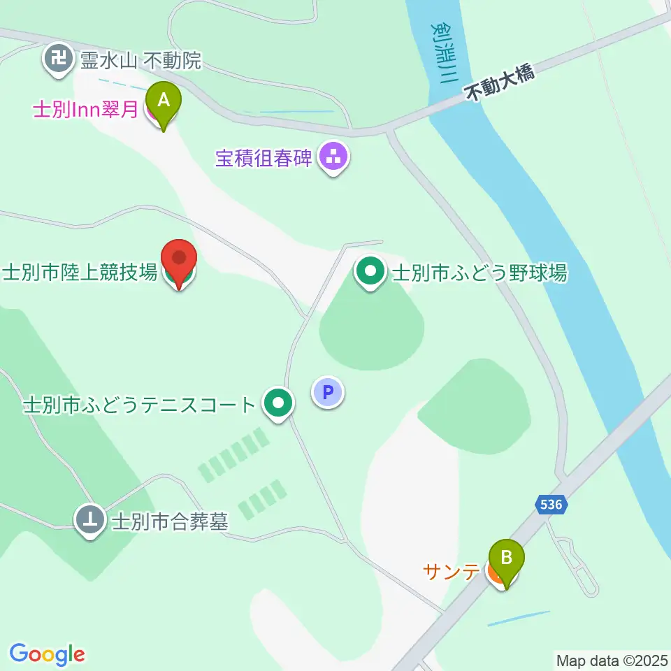 士別市陸上競技場周辺のファミレス・ファーストフード一覧地図