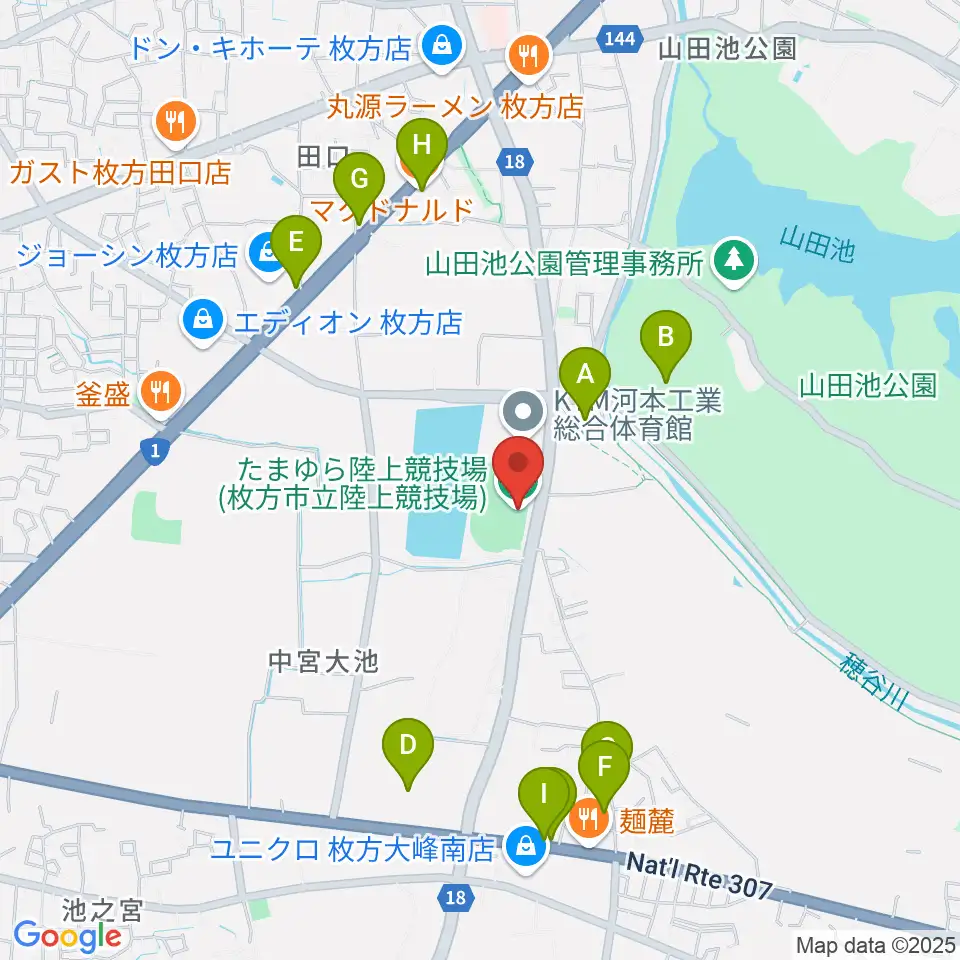 たまゆら陸上競技場周辺のファミレス・ファーストフード一覧地図