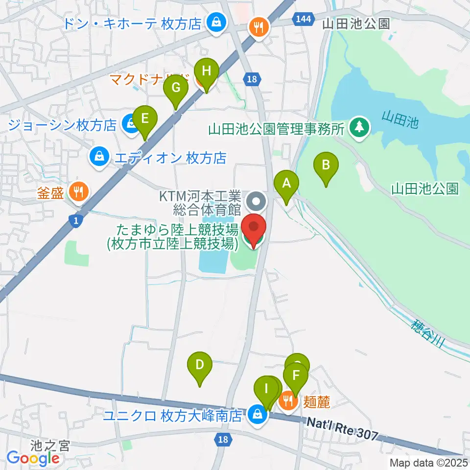 たまゆら陸上競技場周辺のファミレス・ファーストフード一覧地図