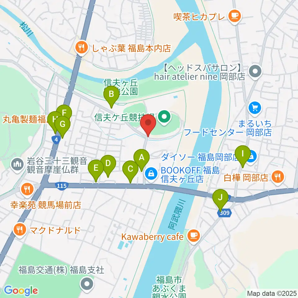 誠電社WINDYスタジアム周辺のファミレス・ファーストフード一覧地図