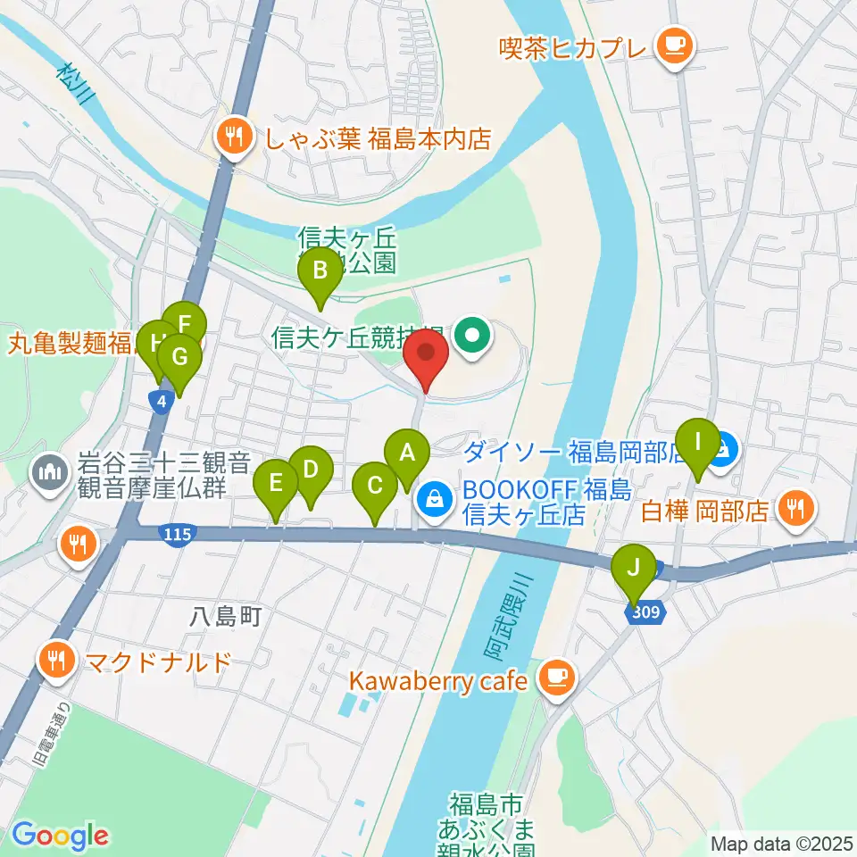 誠電社WINDYスタジアム周辺のファミレス・ファーストフード一覧地図