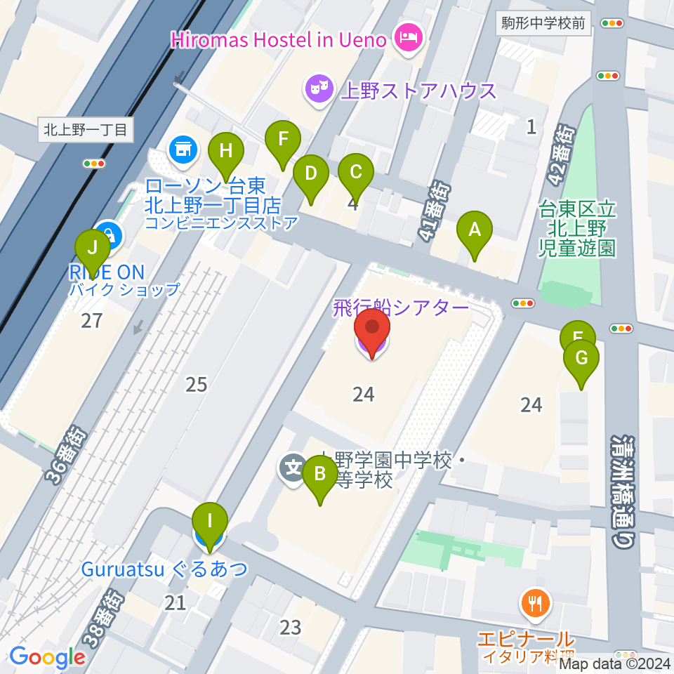 飛行船シアター周辺のファミレス・ファーストフード一覧地図