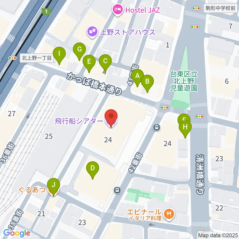 飛行船シアター周辺のファミレス・ファーストフード一覧地図