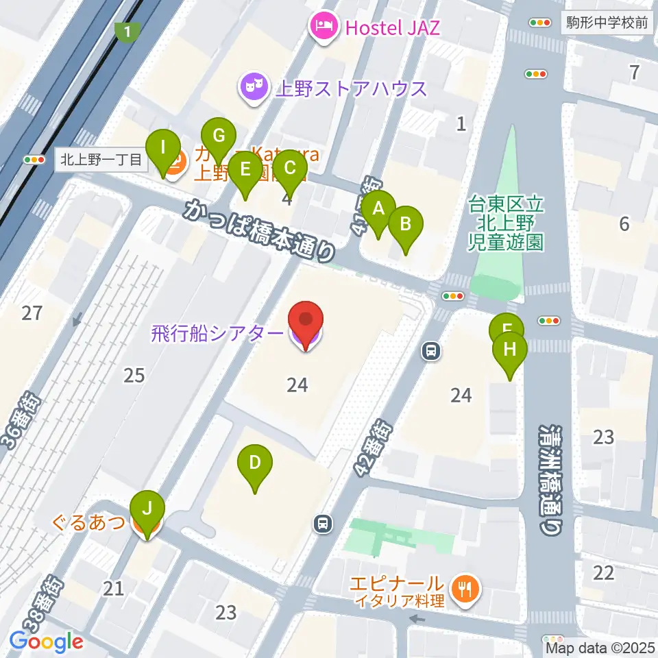 飛行船シアター周辺のファミレス・ファーストフード一覧地図