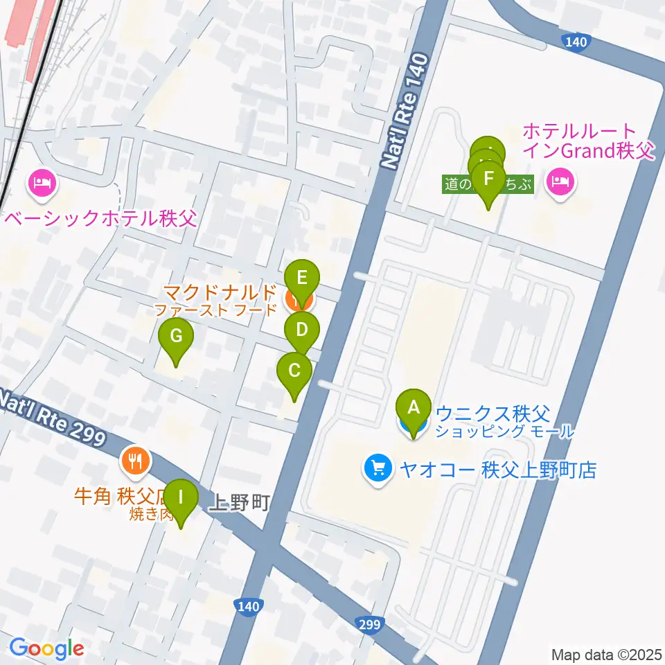 ユナイテッド・シネマ　ウニクス秩父周辺のファミレス・ファーストフード一覧地図