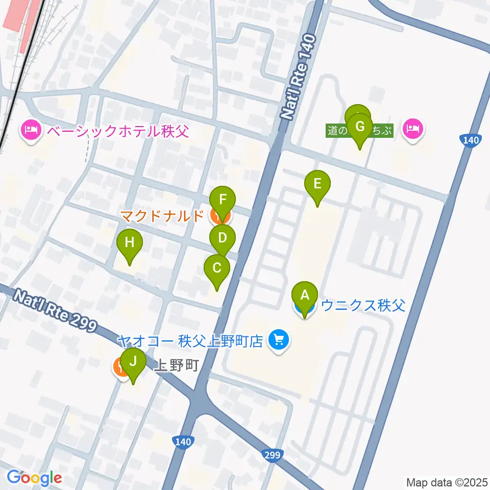 ユナイテッド・シネマ　ウニクス秩父周辺のファミレス・ファーストフード一覧地図