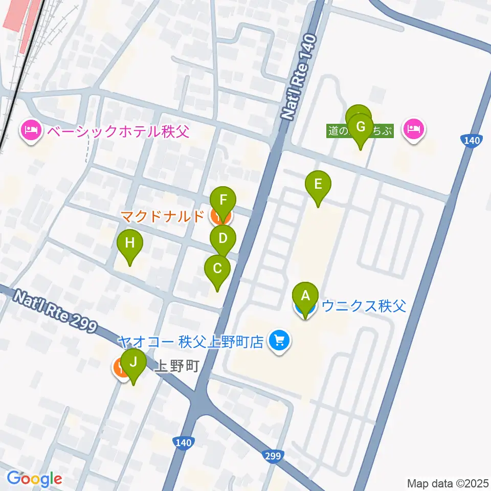 ユナイテッド・シネマ ウニクス秩父周辺のファミレス・ファーストフード一覧地図
