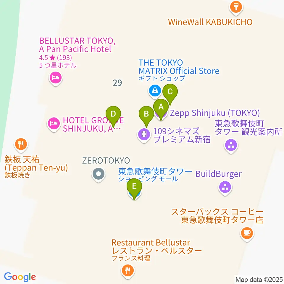 Zepp新宿周辺のファミレス・ファーストフード一覧地図