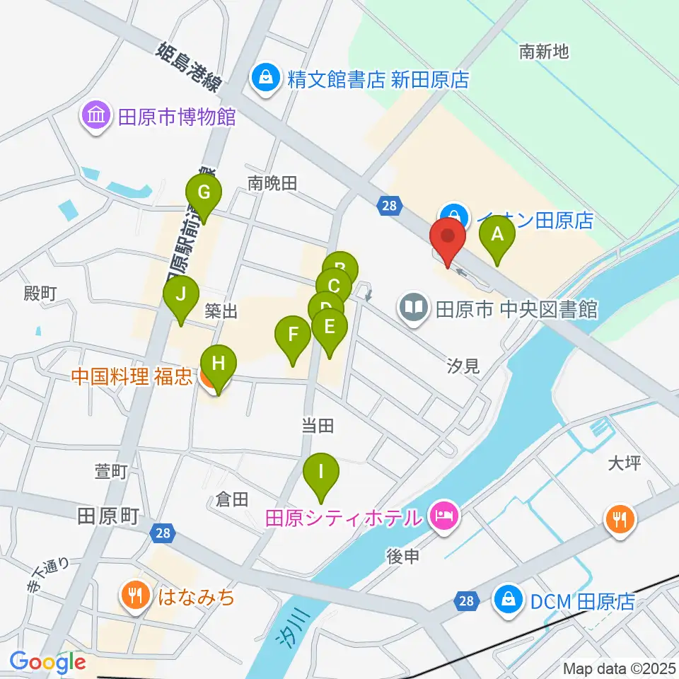 田原文化会館周辺のファミレス・ファーストフード一覧地図