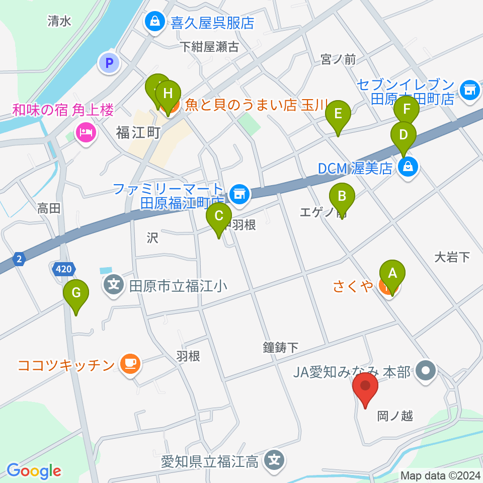 渥美文化会館周辺のファミレス・ファーストフード一覧地図