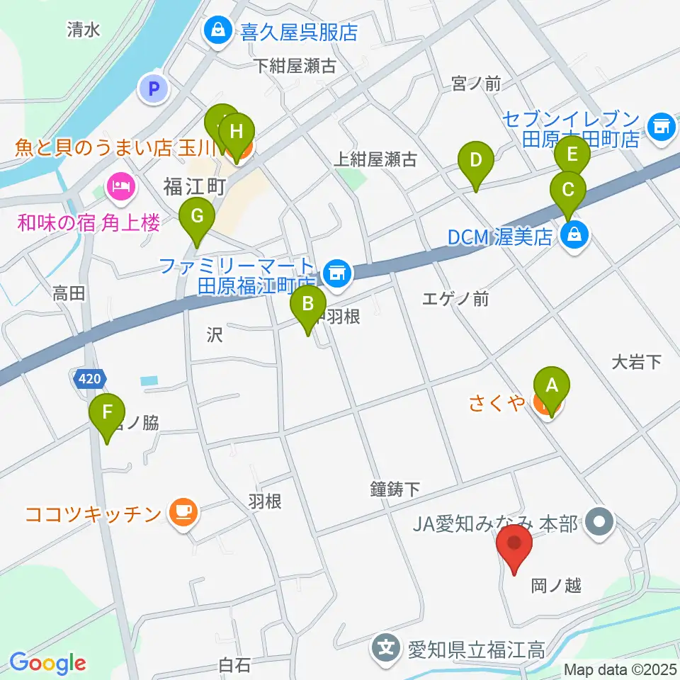 渥美文化会館周辺のファミレス・ファーストフード一覧地図