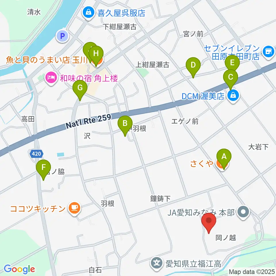 渥美文化会館周辺のファミレス・ファーストフード一覧地図