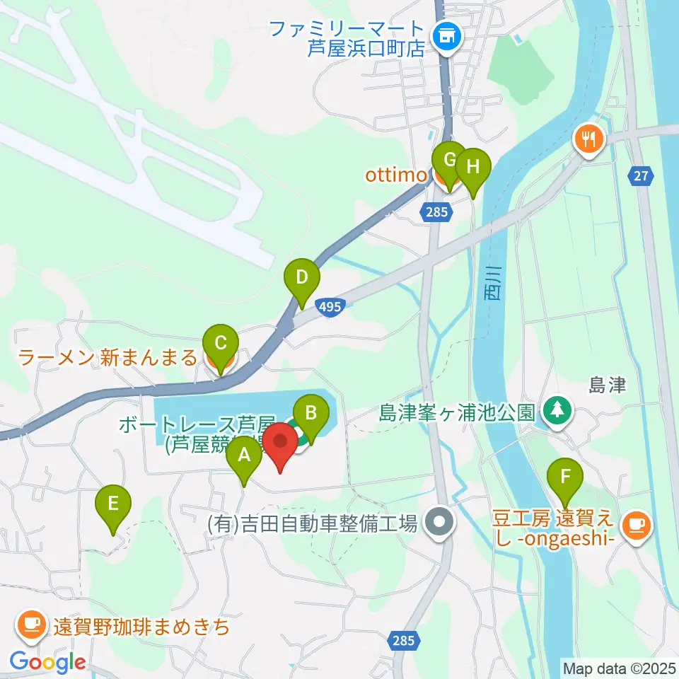 あしや夢リアホール周辺のファミレス・ファーストフード一覧地図