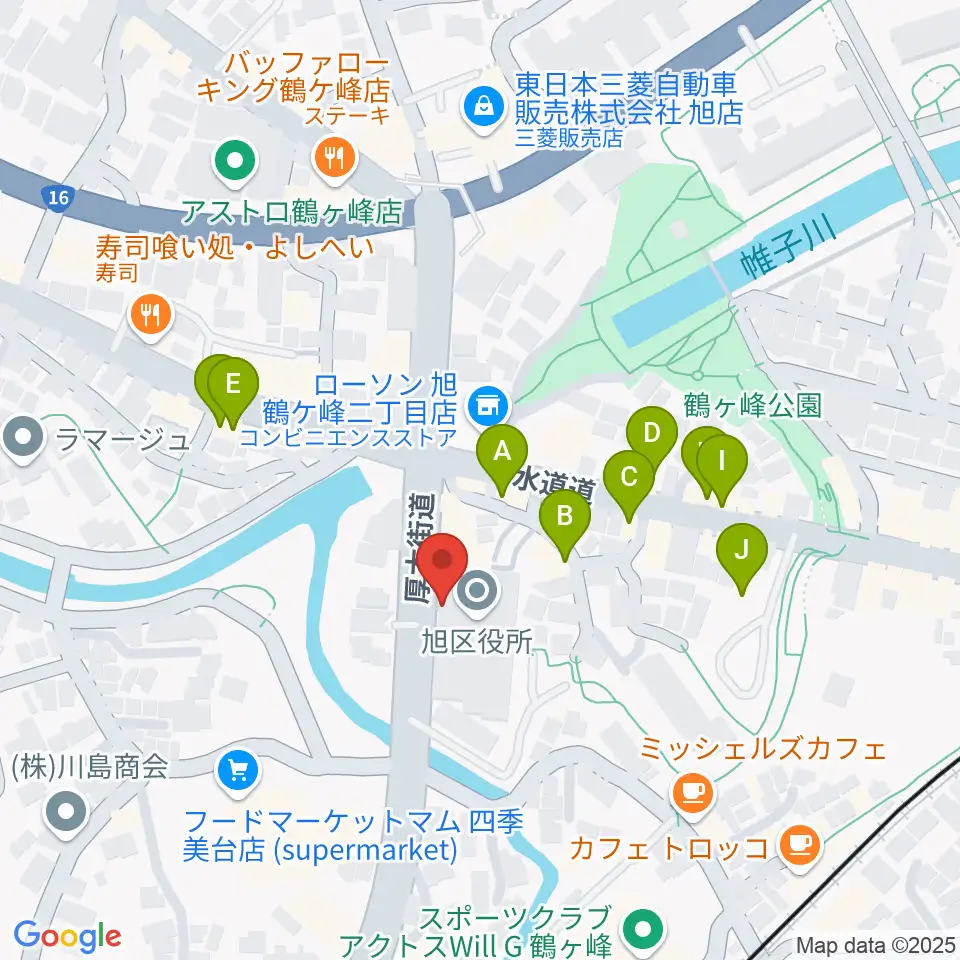 横浜市旭公会堂周辺のファミレス・ファーストフード一覧地図