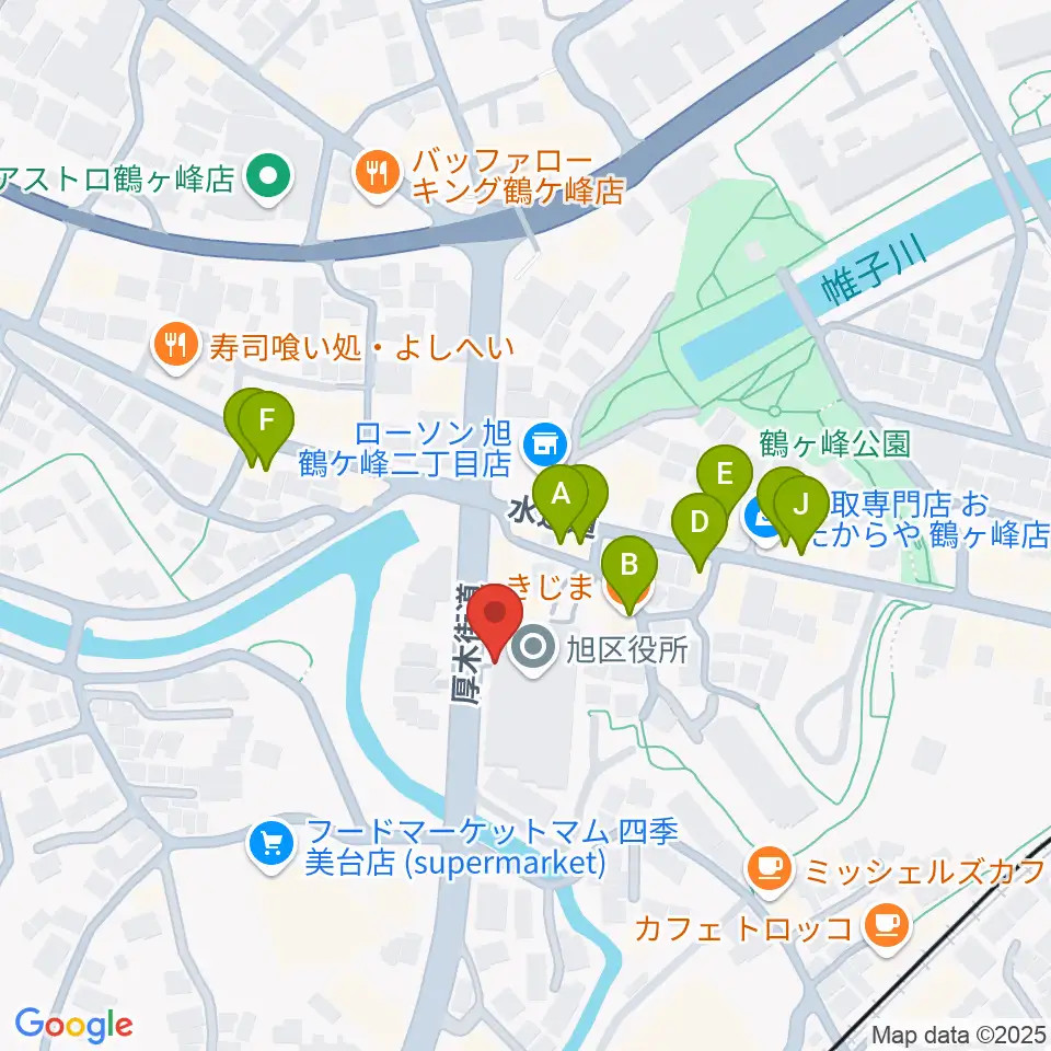 横浜市旭公会堂周辺のファミレス・ファーストフード一覧地図