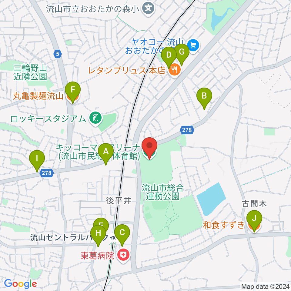 キッコーマンアリーナ周辺のファミレス・ファーストフード一覧地図