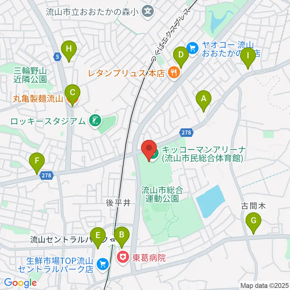 キッコーマンアリーナ周辺のファミレス・ファーストフード一覧地図