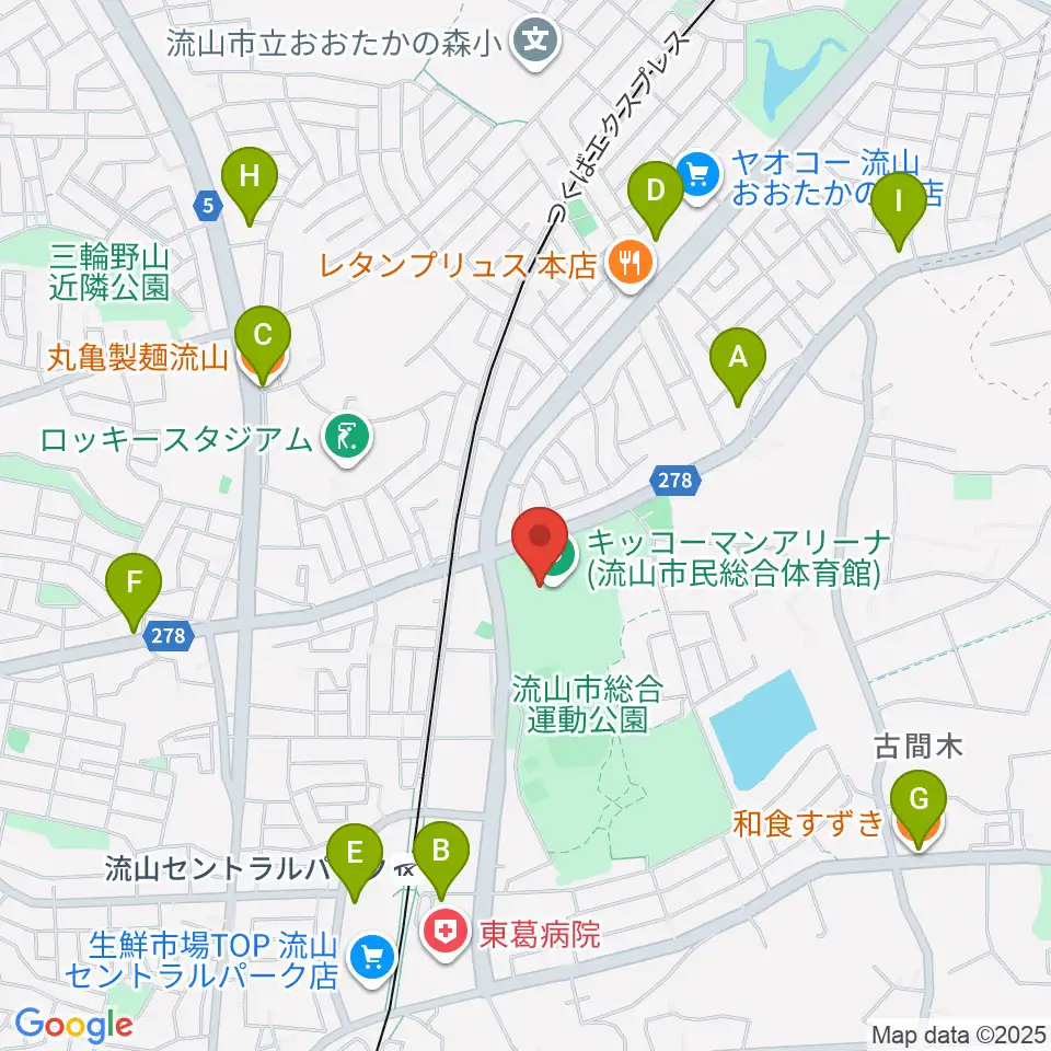 キッコーマンアリーナ周辺のファミレス・ファーストフード一覧地図