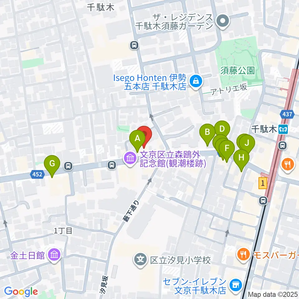 団子坂スタジオ周辺のファミレス・ファーストフード一覧地図