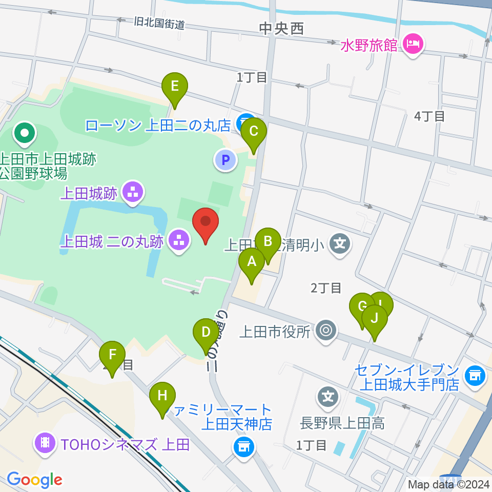 上田市立博物館周辺のファミレス・ファーストフード一覧地図