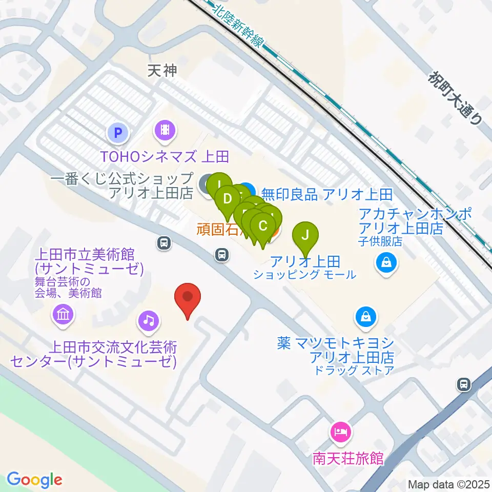サントミューゼ 上田市立美術館周辺のファミレス・ファーストフード一覧地図