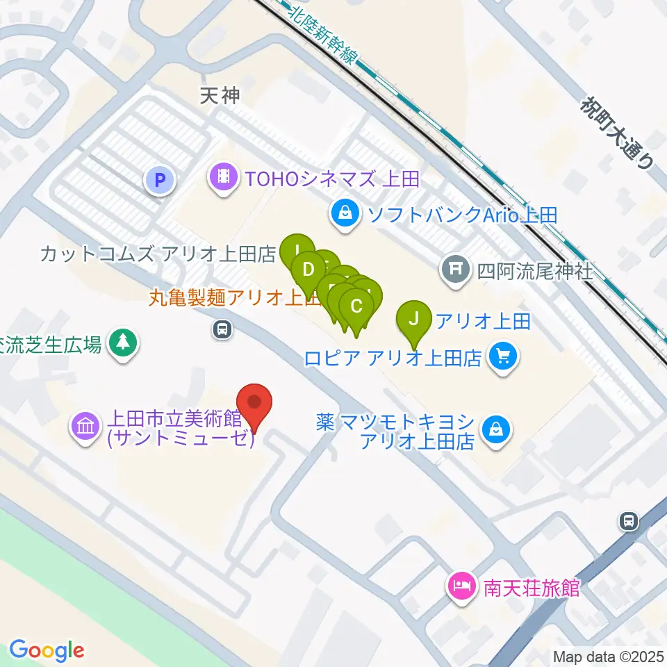 サントミューゼ 上田市立美術館周辺のファミレス・ファーストフード一覧地図