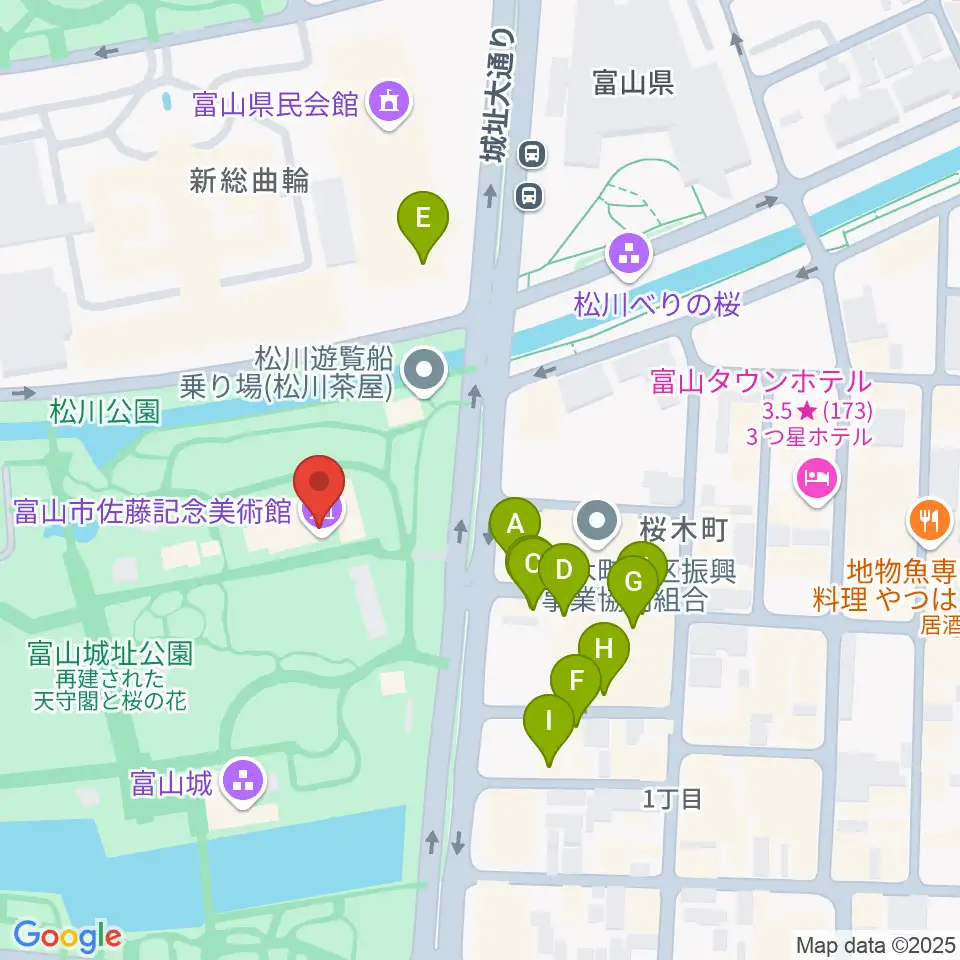 富山市佐藤記念美術館周辺のファミレス・ファーストフード一覧地図
