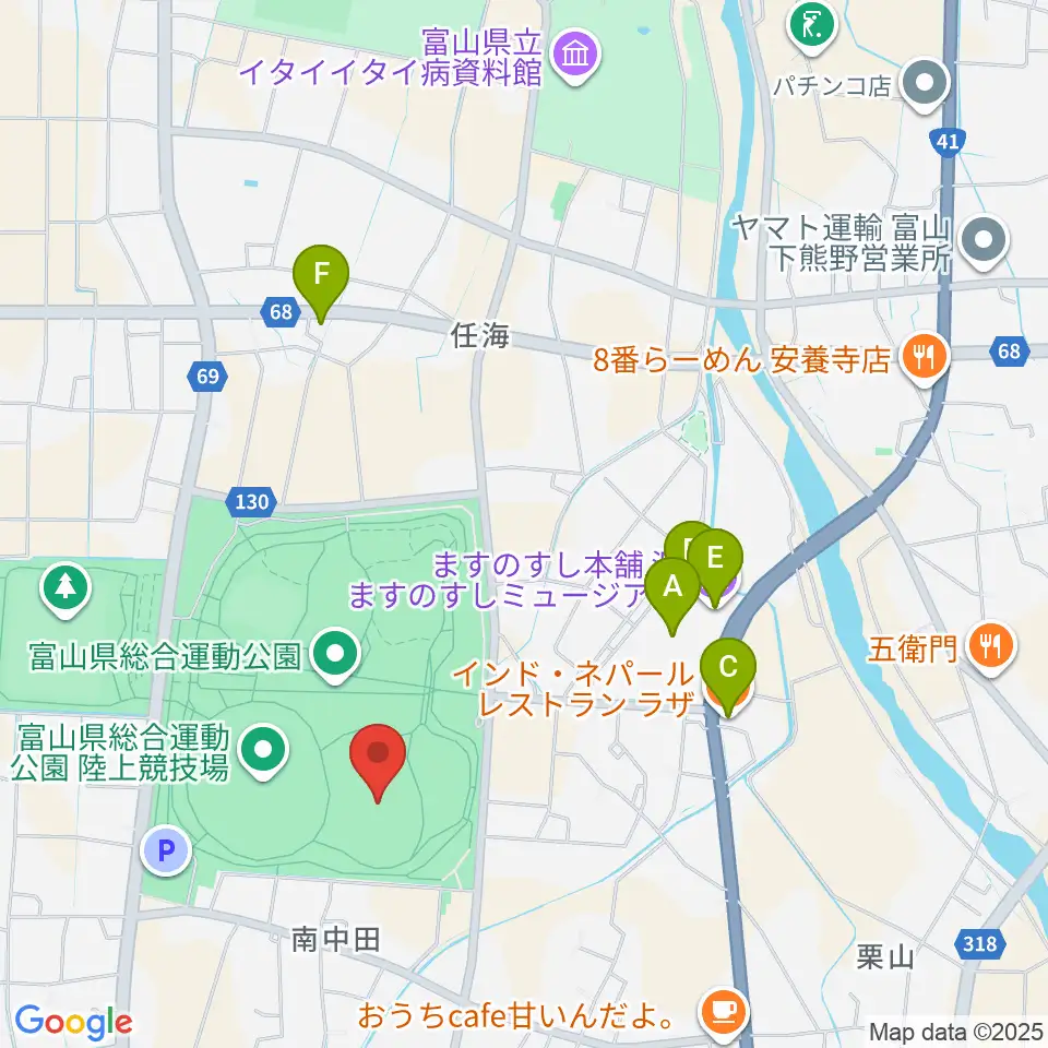 富山県総合運動公園補助競技場周辺のファミレス・ファーストフード一覧地図