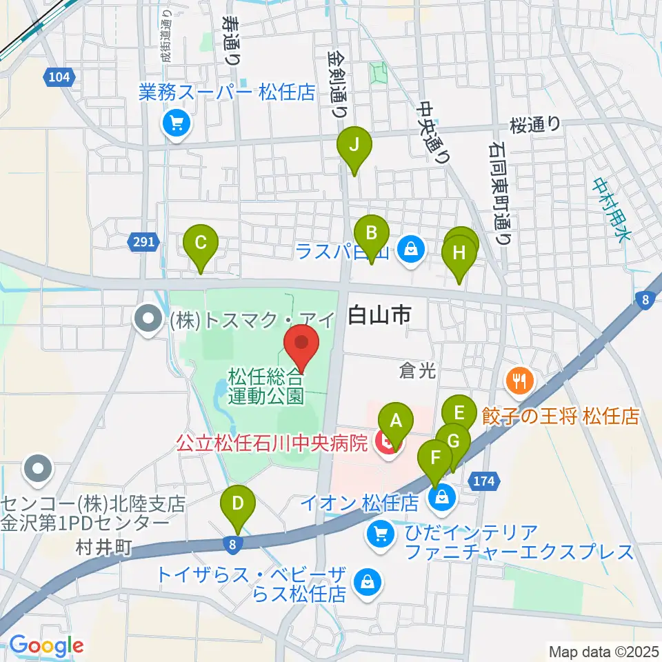 松任総合運動公園水泳プール周辺のファミレス・ファーストフード一覧地図