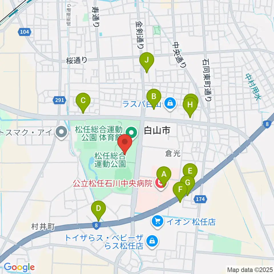 松任総合運動公園水泳プール周辺のファミレス・ファーストフード一覧地図