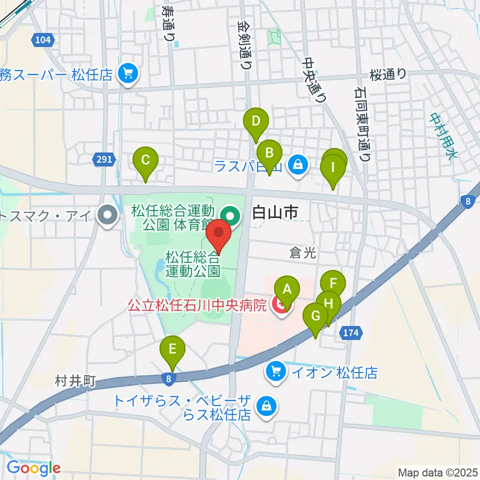 松任総合運動公園水泳プール周辺のファミレス・ファーストフード一覧地図