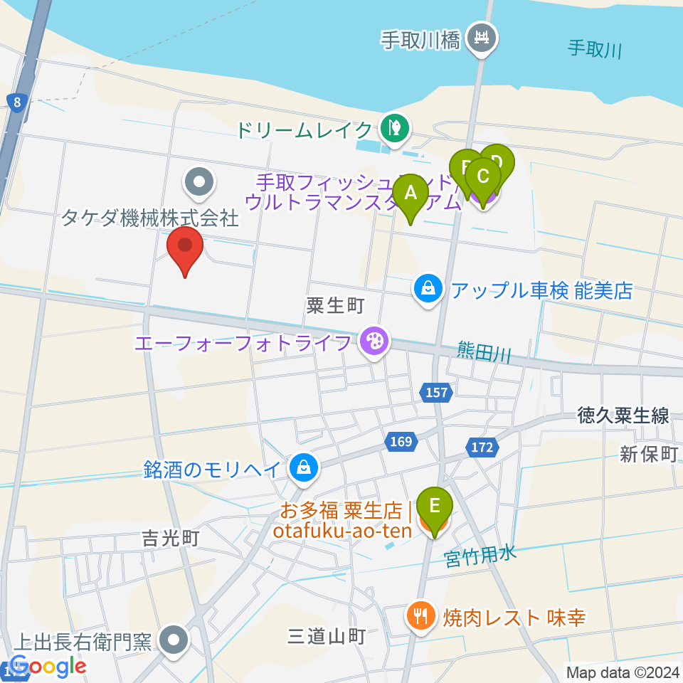 寺井野球場周辺のファミレス・ファーストフード一覧地図