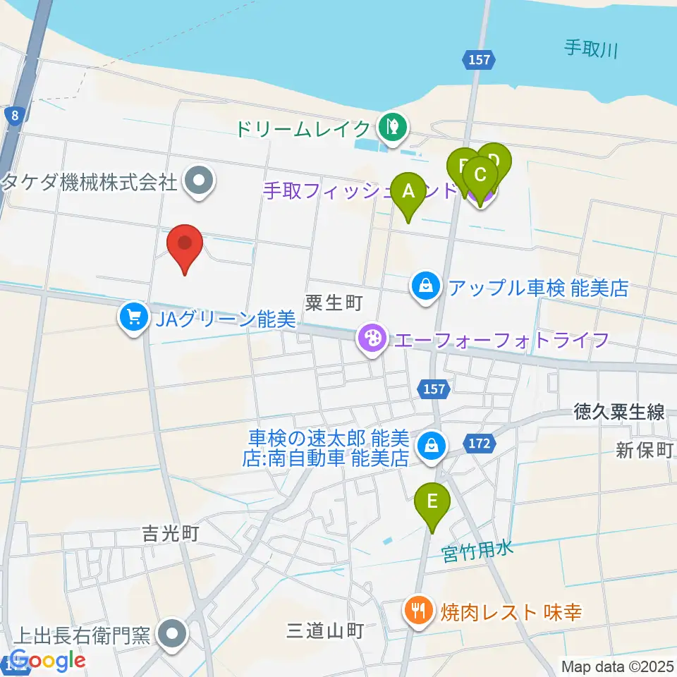 寺井野球場周辺のファミレス・ファーストフード一覧地図