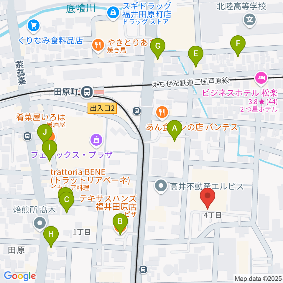 福井市体育館周辺のファミレス・ファーストフード一覧地図