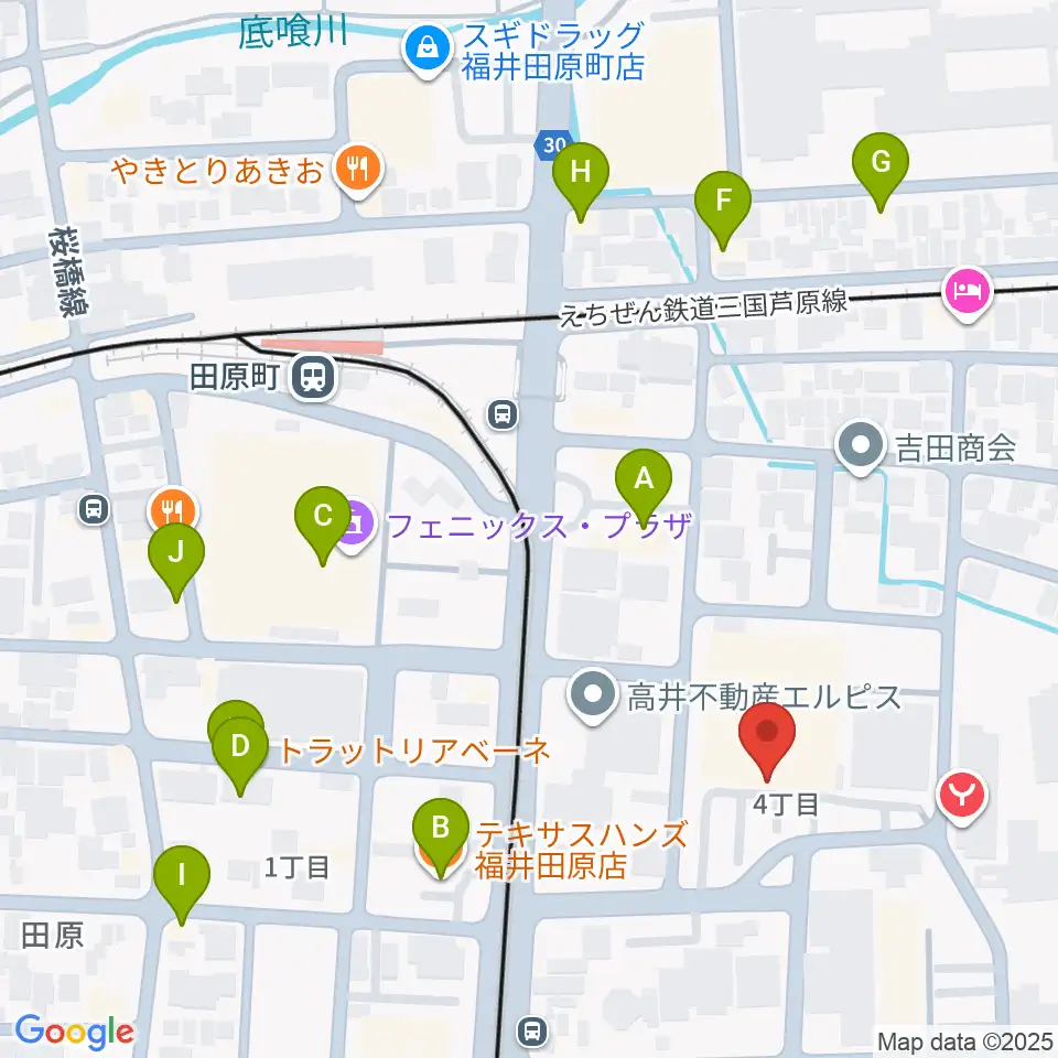 福井市体育館周辺のファミレス・ファーストフード一覧地図