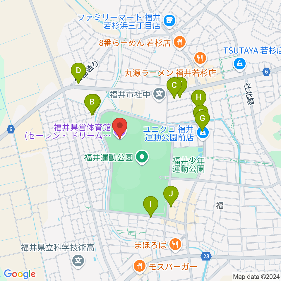 セーレン・ドリームアリーナ周辺のファミレス・ファーストフード一覧地図