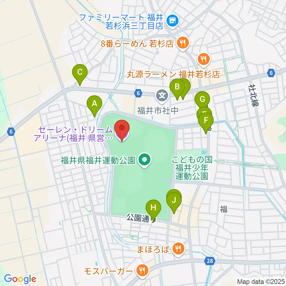 セーレン・ドリームアリーナ周辺のファミレス・ファーストフード一覧地図