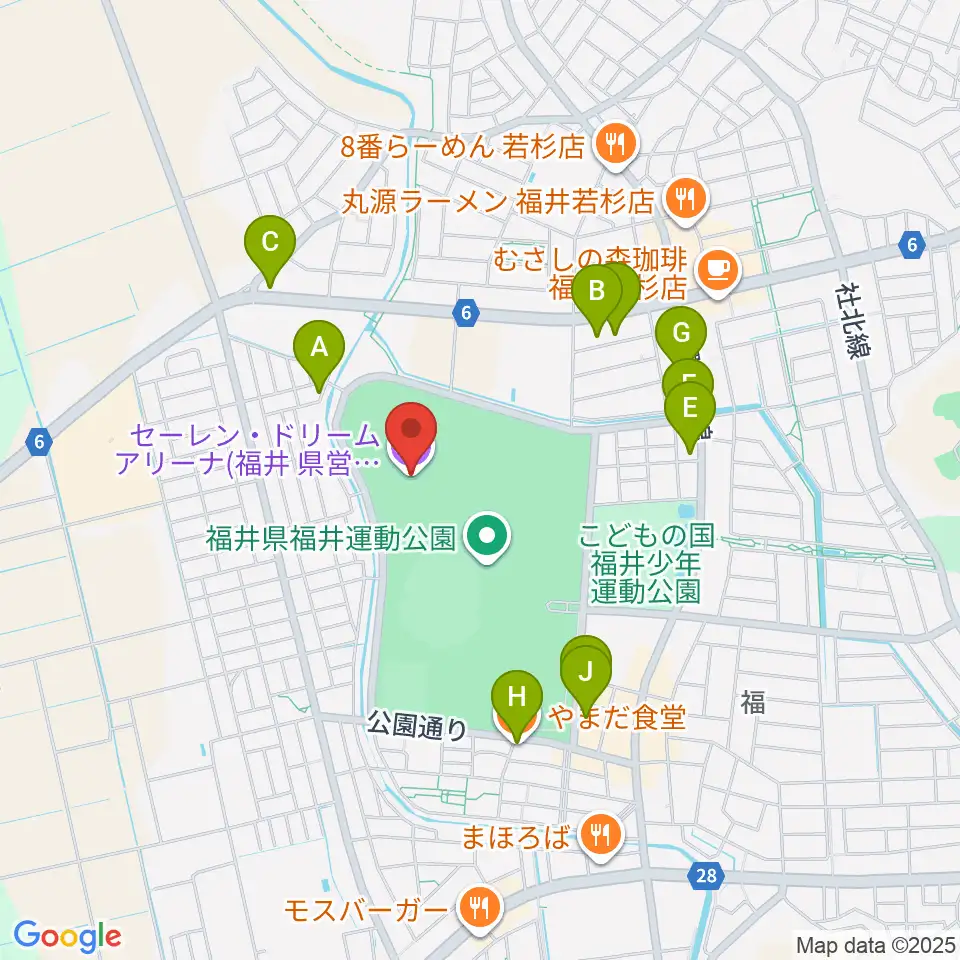 セーレン・ドリームアリーナ周辺のファミレス・ファーストフード一覧地図