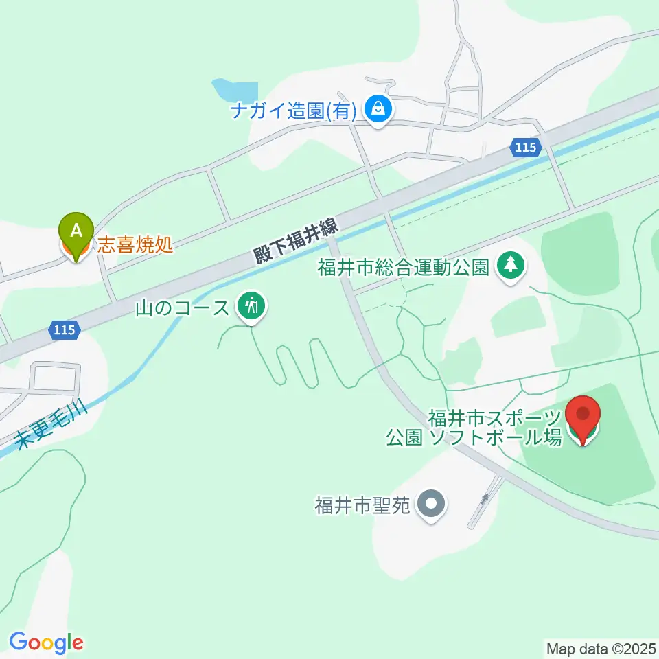 福井市スポーツ公園サッカー・ラグビー場周辺のファミレス・ファーストフード一覧地図