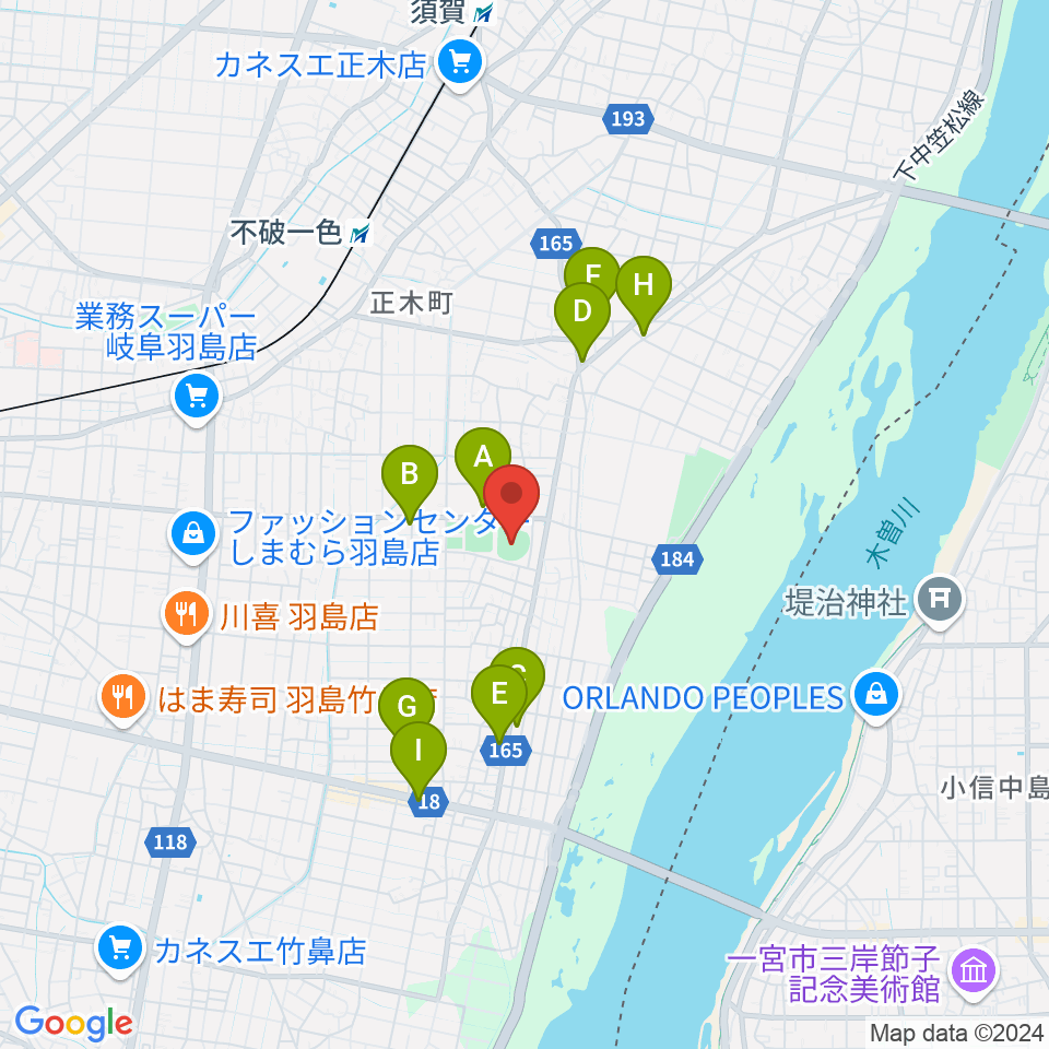 はしま清流スタジアム周辺のファミレス・ファーストフード一覧地図